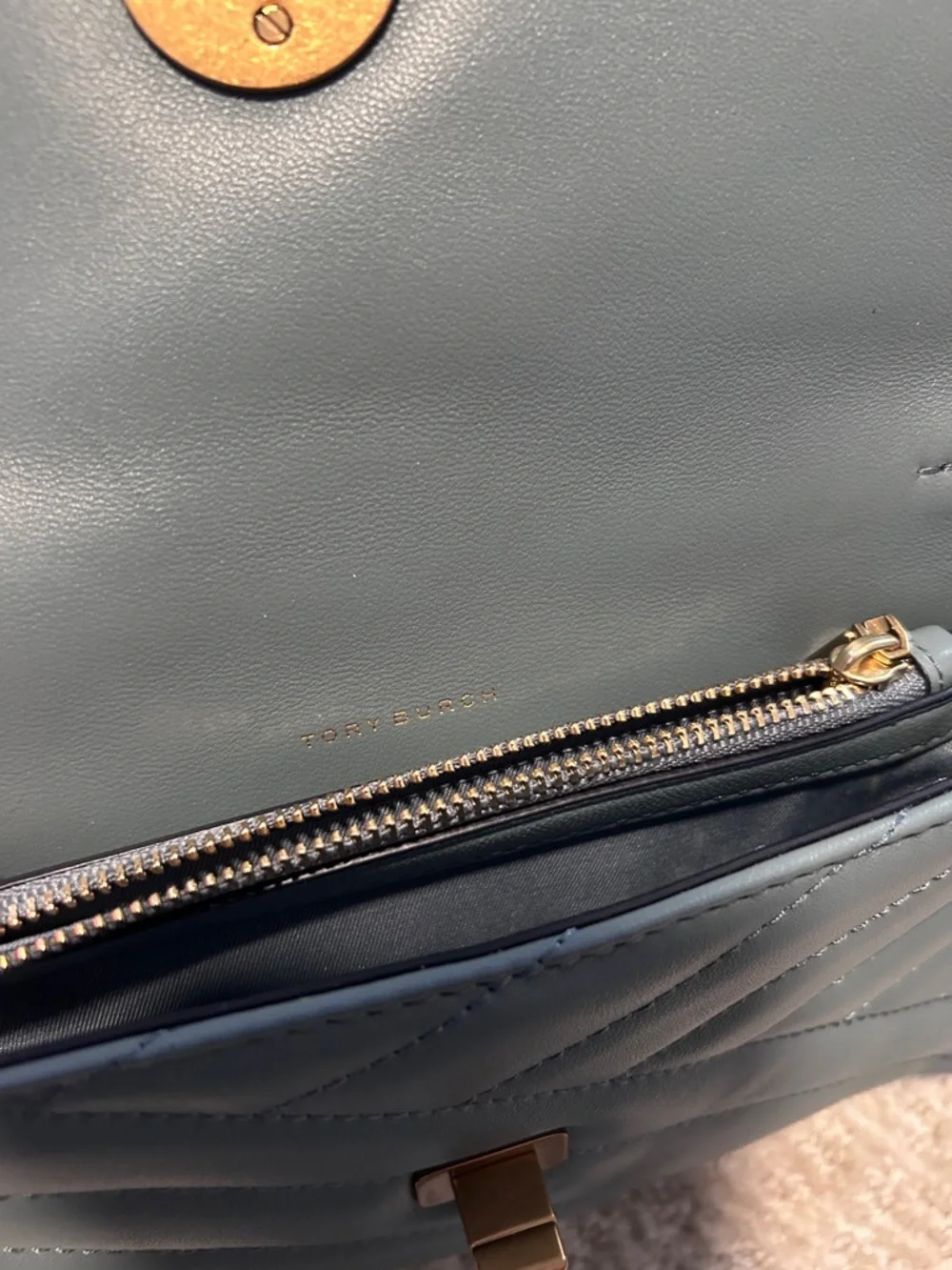 Tory Burch Quilted Slate Blue Leather Chain-strap Crossbody with Gold Logo - Picture 6 of 16